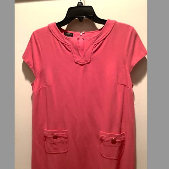 Talbots Hot Pink Casual Cap Sleeve Dress Size 12P, Poly-blend, unlined, back zip - Picture 3 of 10